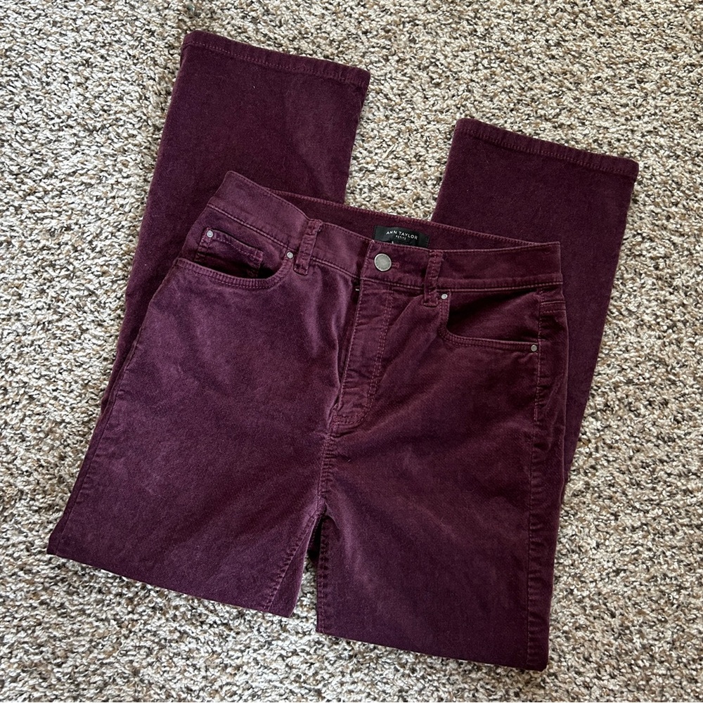Ann Taylor Velvet Mid Rise Petite Pants Bordeaux NWOT